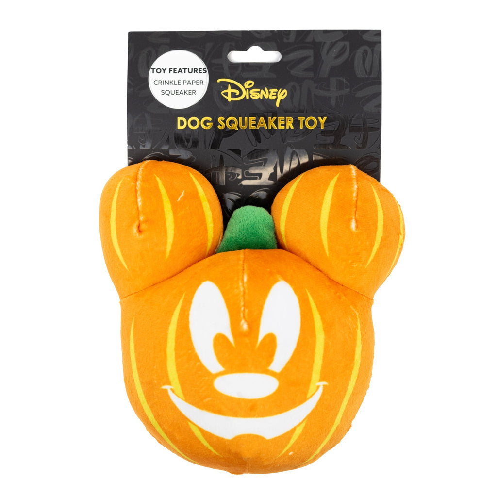 Disney Halloween Mickey Mouse Pumpkin Face Plush Squeaker Dog Toy